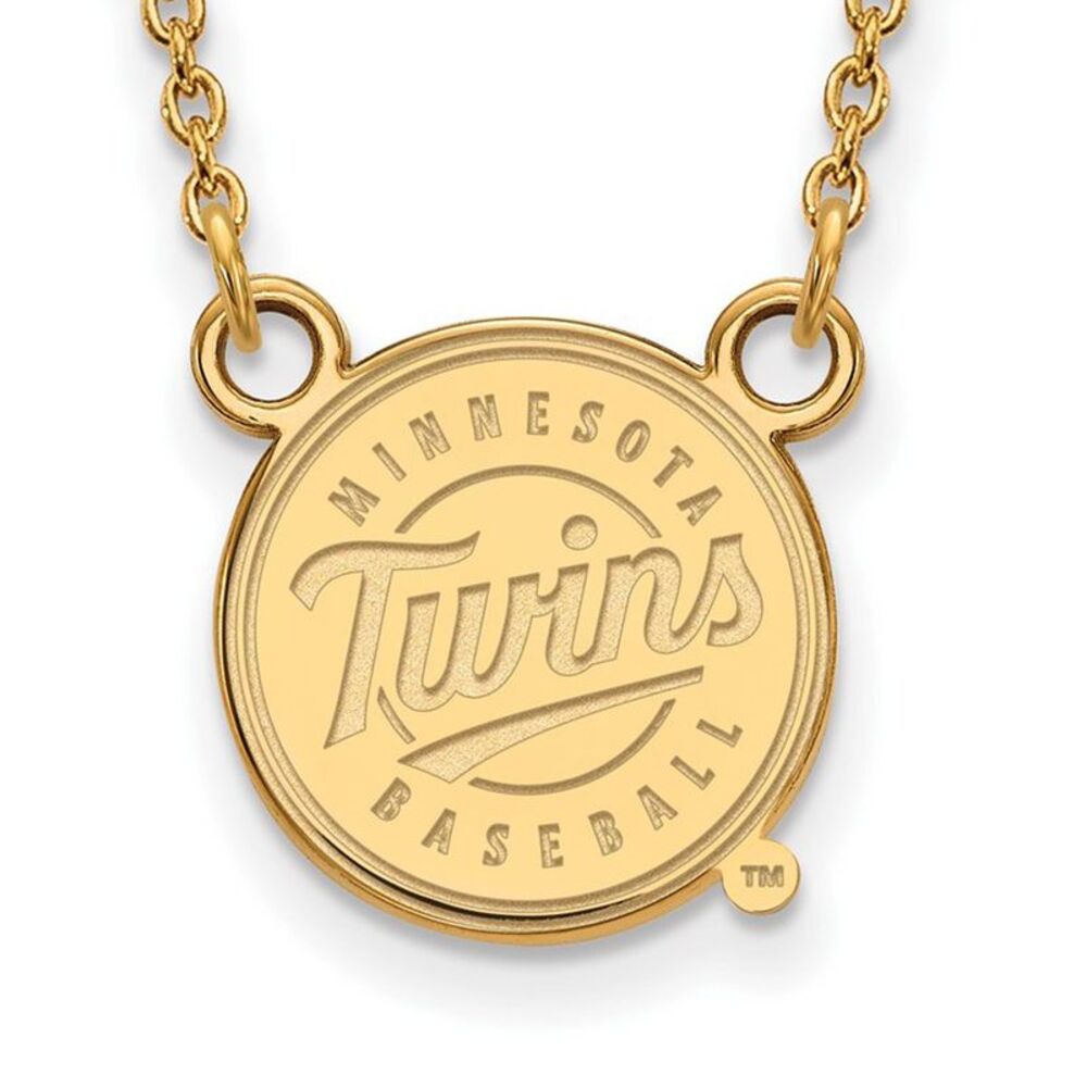 14K Gold Plated S.S. MLB Minnesota Twins Large Disc Necklace, 18 Inch